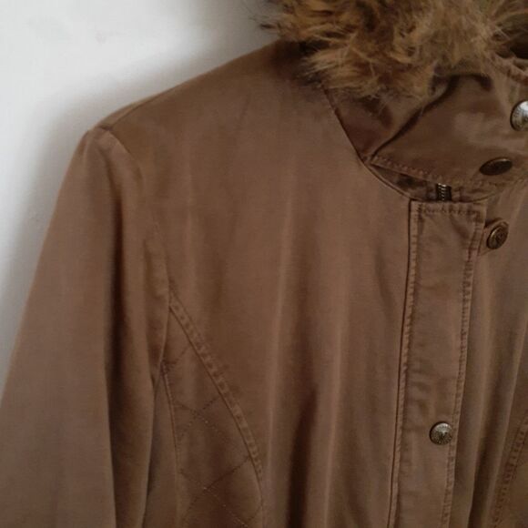 Guess coat tan brown utility anorak fall winter jacket l cotton canvas parka - Picture 10 of 15